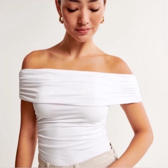Abercrombie & Fitch Tops - Abercrombie & Fitch Modal-Blend White Off-Shoulder Ruched Top Size L